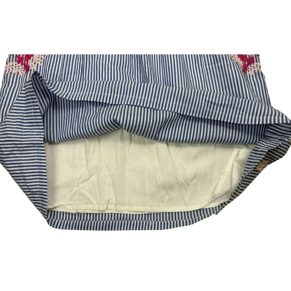 J MARIE Embroidered Top‎ Tunic Fuschia Pink Blue Pinstripes Sleeveless Floral XS - Picture 4 of 13